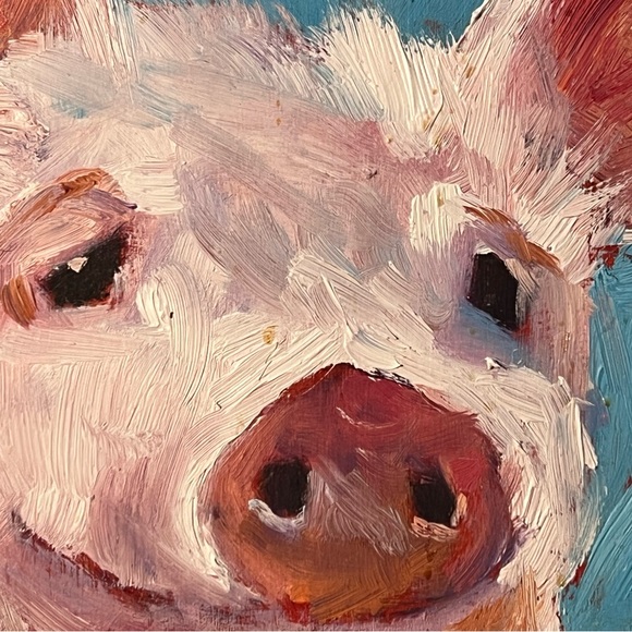CORINNE GALLA Oil Painting Mixed Media “Hi! It’s Me, Eldin” Happy Pig - Picture 3 of 4